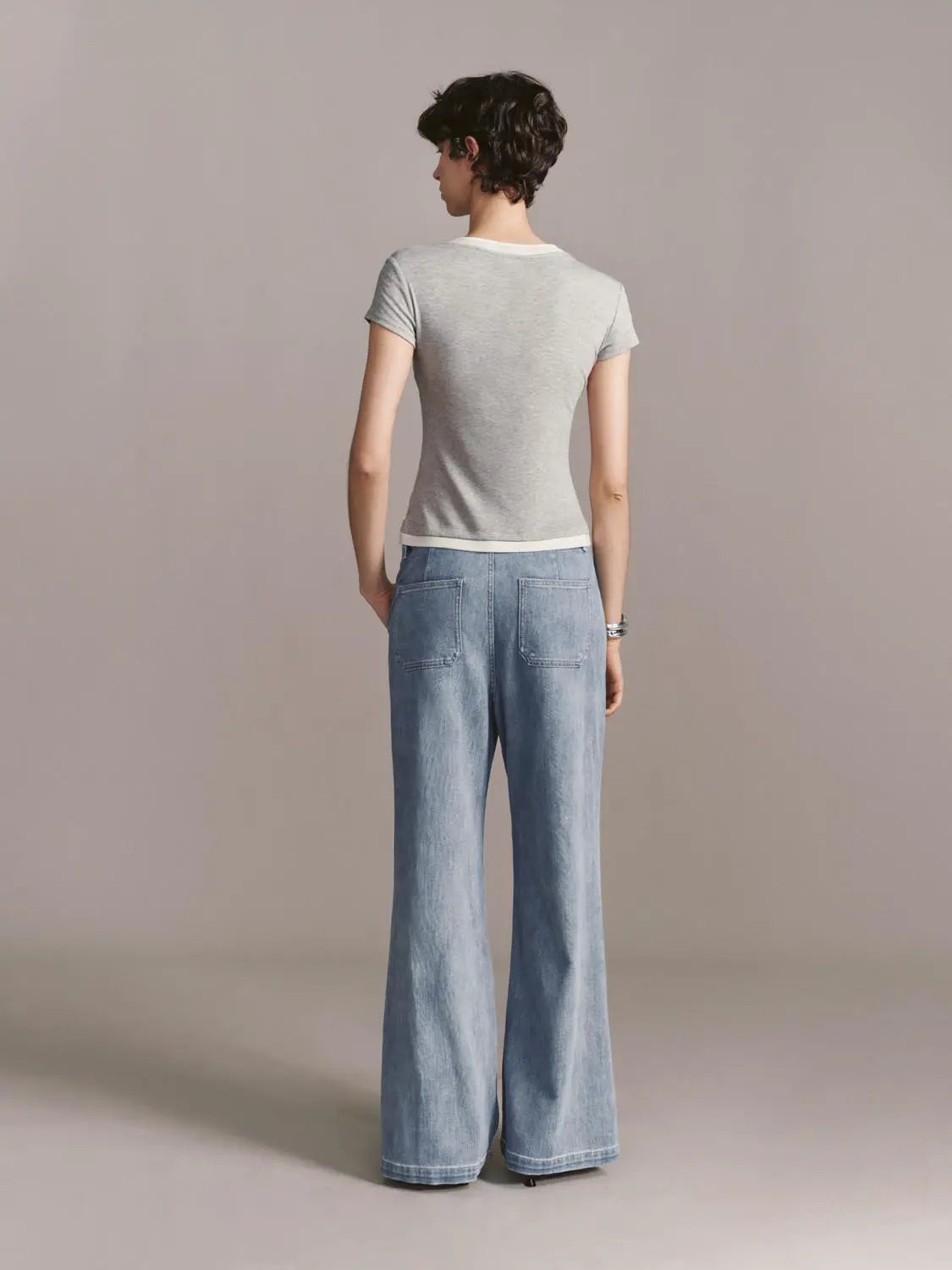 Jeans by Urban Revivo Fashion, light-wash wide-leg denim, back view.
