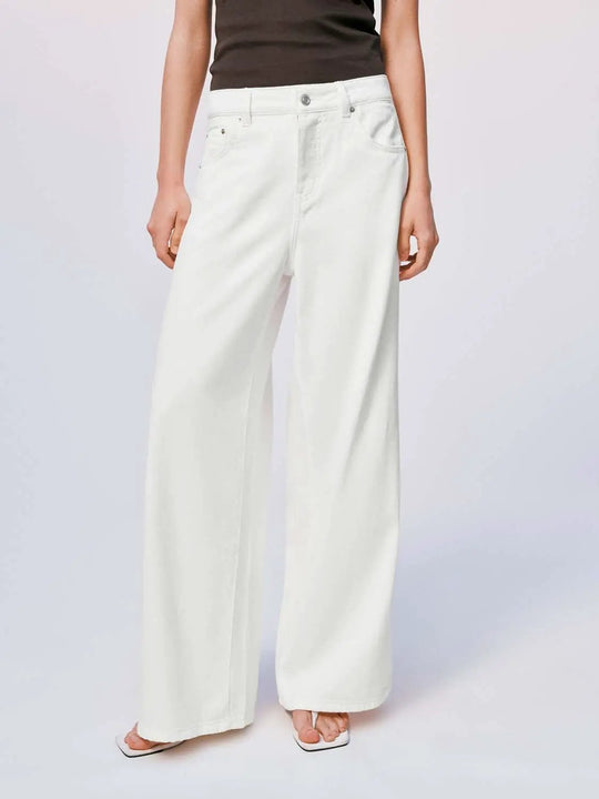 Classic White Cotton Viscose Wide Leg Jeans