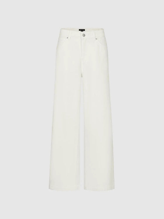 Cream Cotton Viscose Relaxed Wide Leg Jeans