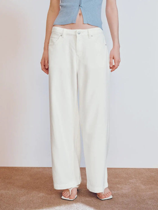 Cream Cotton Viscose Relaxed Wide Leg Jeans