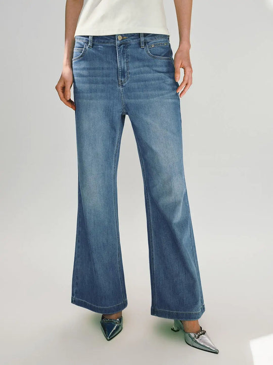 Wide-leg Cotton Blend Jeans With Subtle Wash