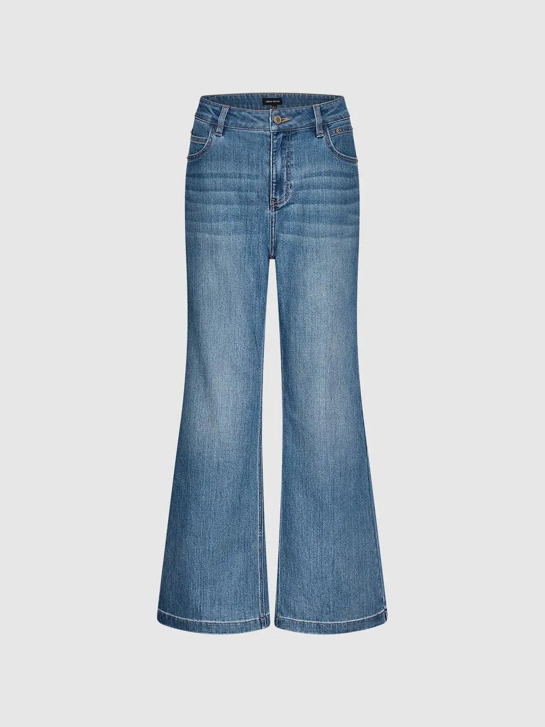 Wide-leg cotton-blend jeans in blue wash by Urban Revivo Fashion