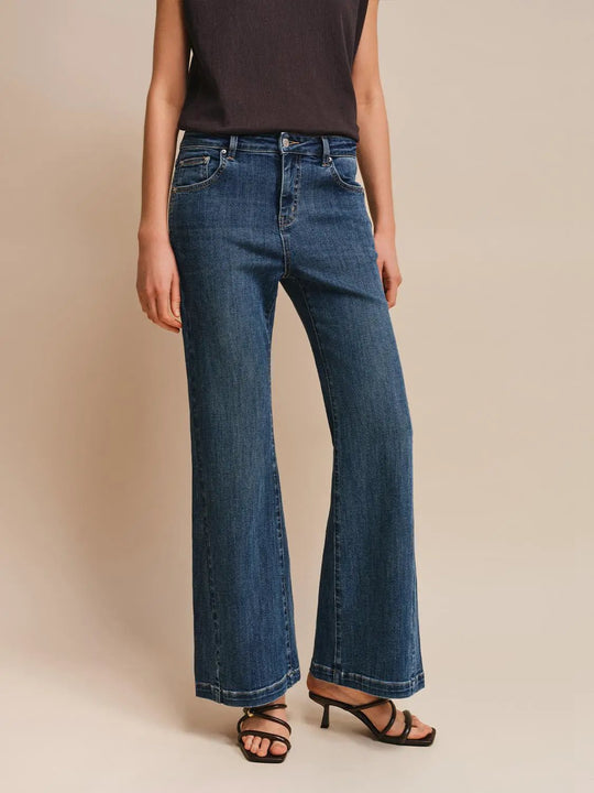 Mid Rise Wide-Leg Slight Stretch Cotton Jeans