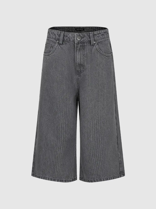 Cotton Lyocell Pinstriped Wide Leg Jeans