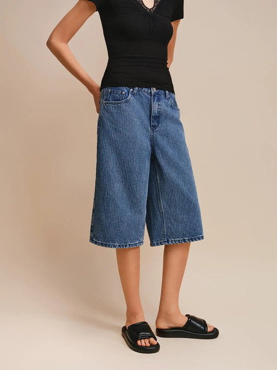 Cotton Lyocell Blend Midweight Wide-Leg Capri Jeans
