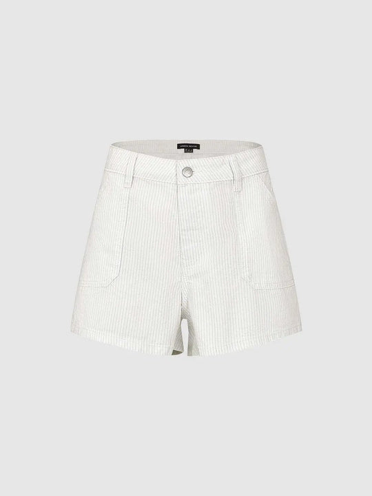 Cotton Pinstripe Textured Weave With Front Patch Pockets And Belt Loops Tailored Shorts