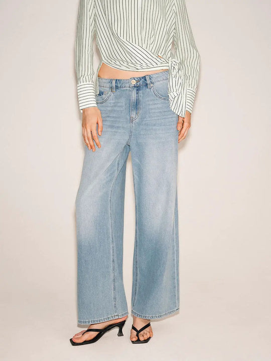 Mid-waisted Stretch Denim Wide-leg Pants
