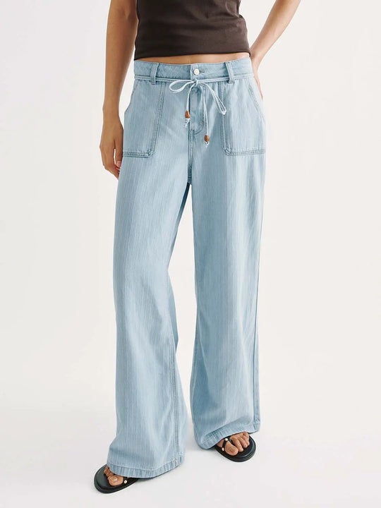 Drawstring Waist Pockets Wide-leg Lyocell Blend Pants