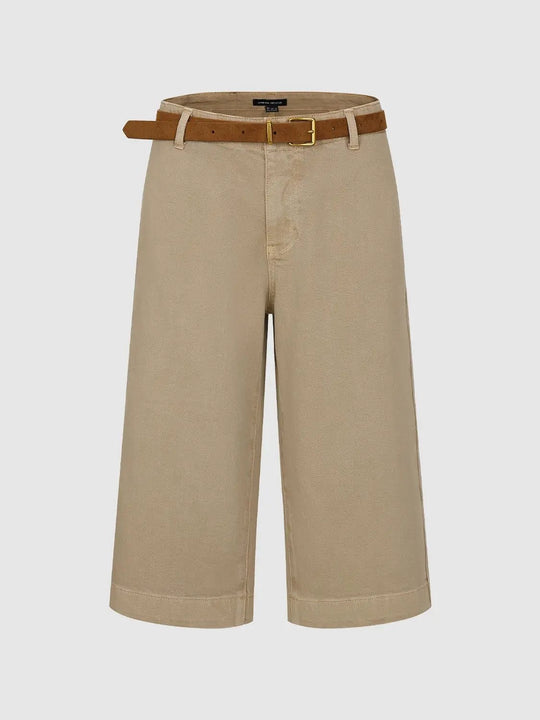 Cotton Slight Stretch Wide-Leg Belted Jeans