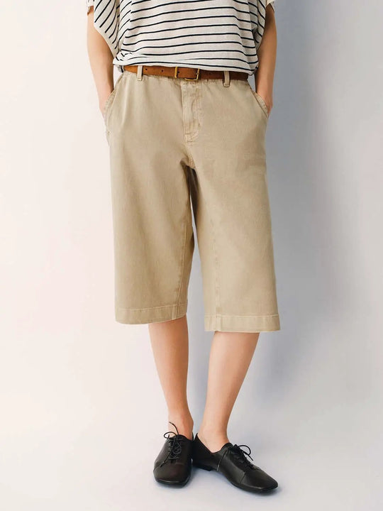 Cotton Slight Stretch Wide-Leg Belted Jeans