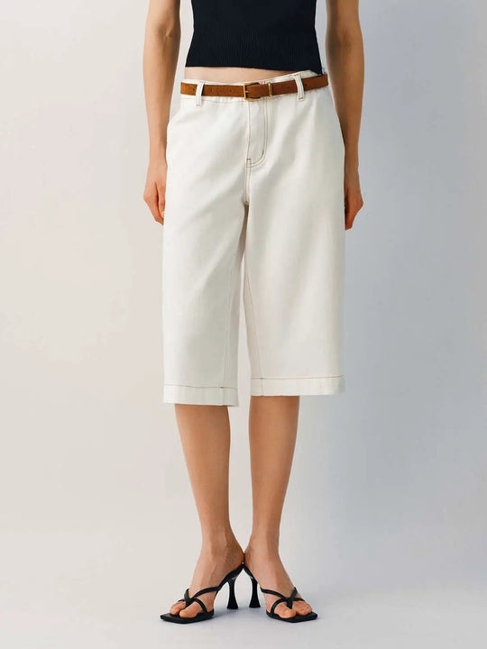 Cotton Decorative Belt Seam Details Jeans