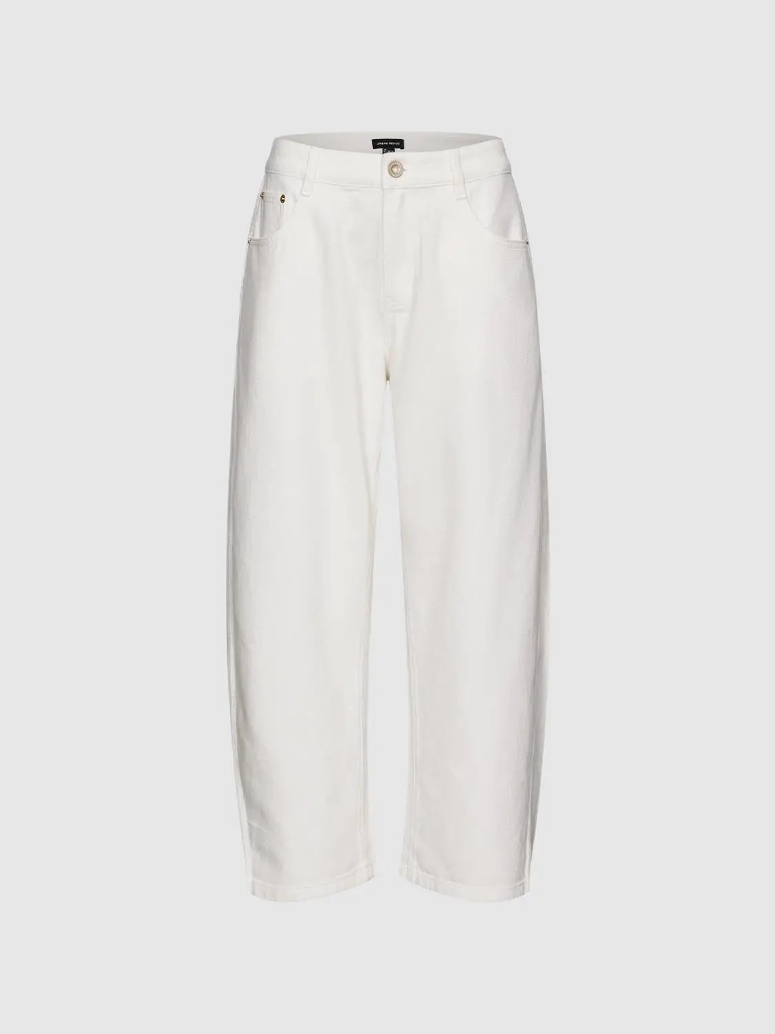 Casual Relaxed Wide-leg Cotton-Blend Pants, white with front pockets and button waist, Urban Revivo Fashion