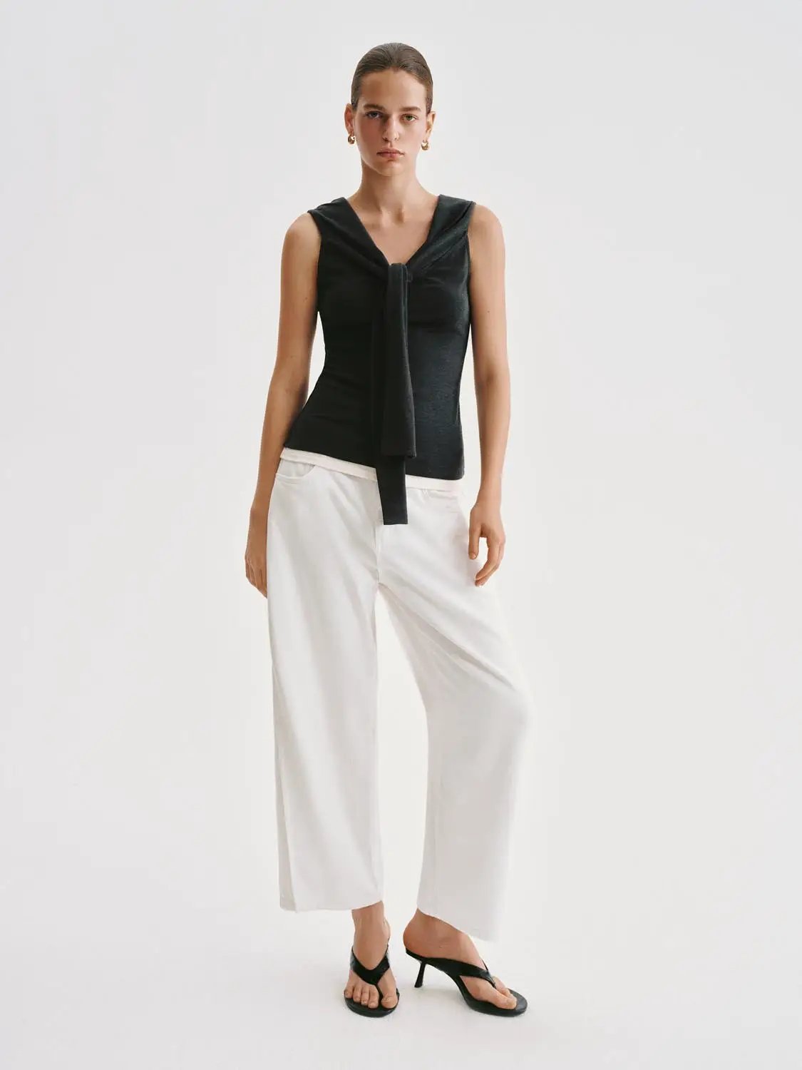 Casual Relaxed Wide-leg Cotton Blend Pants, white