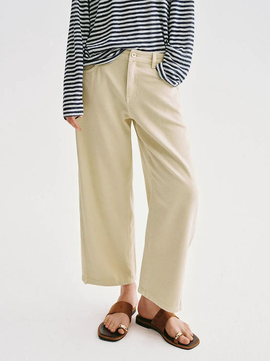 High Waisted Wide-leg Cotton Casual Pants