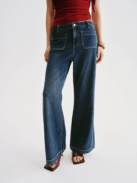 High-waisted Patch Pockets Wide-leg Jeans