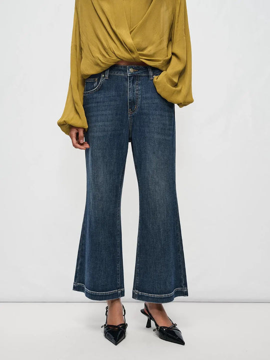 Flared Wide-leg Distressed Light Wash Cotton Jeans