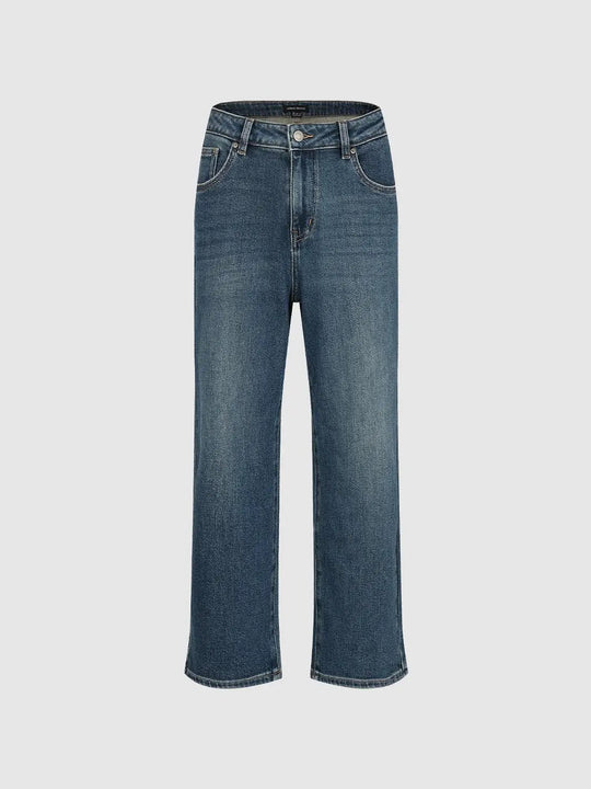 High waisted Regular Straight Cotton Jeans