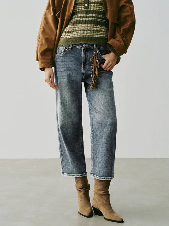 High-Waist-Jeans aus Baumwollmischung mit weitem Bein