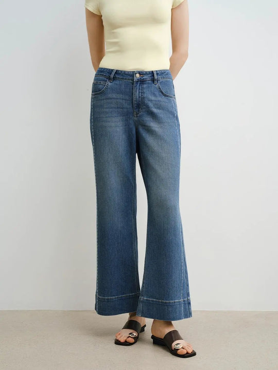 High Waisted Wide-leg Cotton Blend Jeans