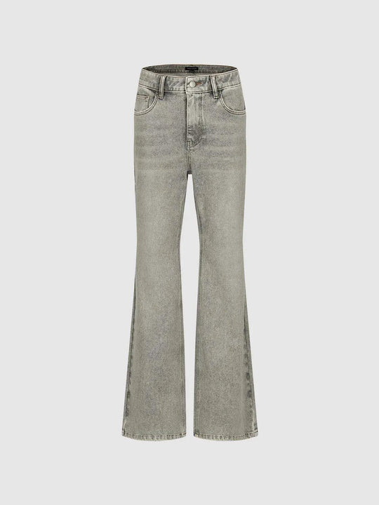 Flared High-waisted Light Washed Cotton Jeans
