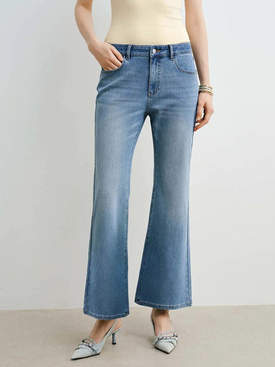 Washed Denim Finish Wide-leg Cotton Pants
