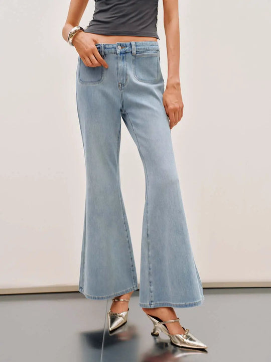 Denim High-waisted Wide-leg Cotton Blend Jeans
