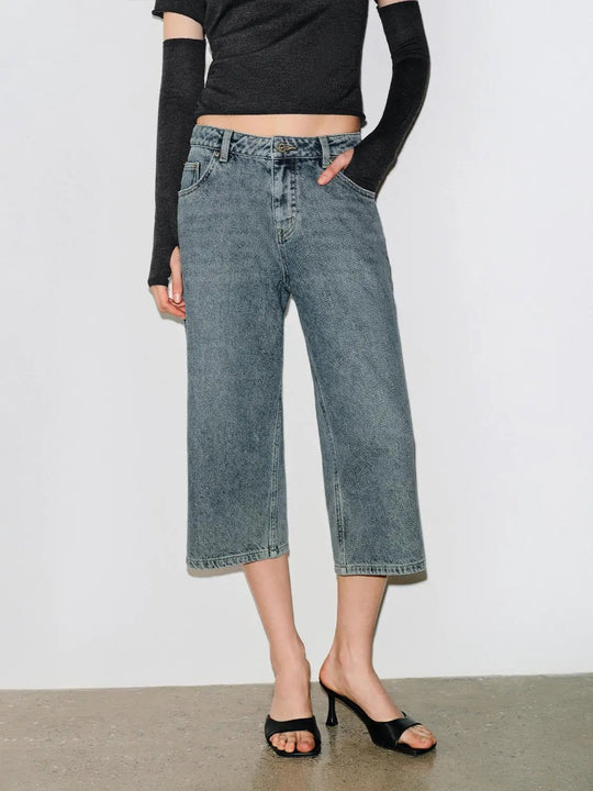 Relaxed High-rise Wide-leg Capri Cotton Jeans