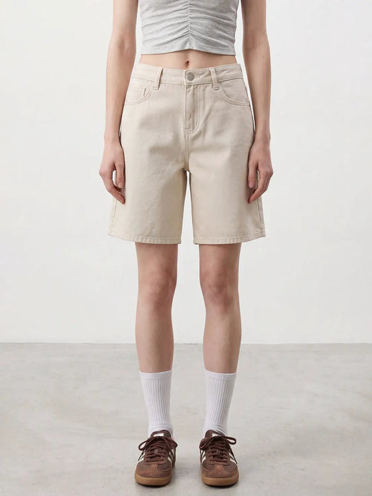 Casual Relaxed Washed Beige Cotton Shorts
