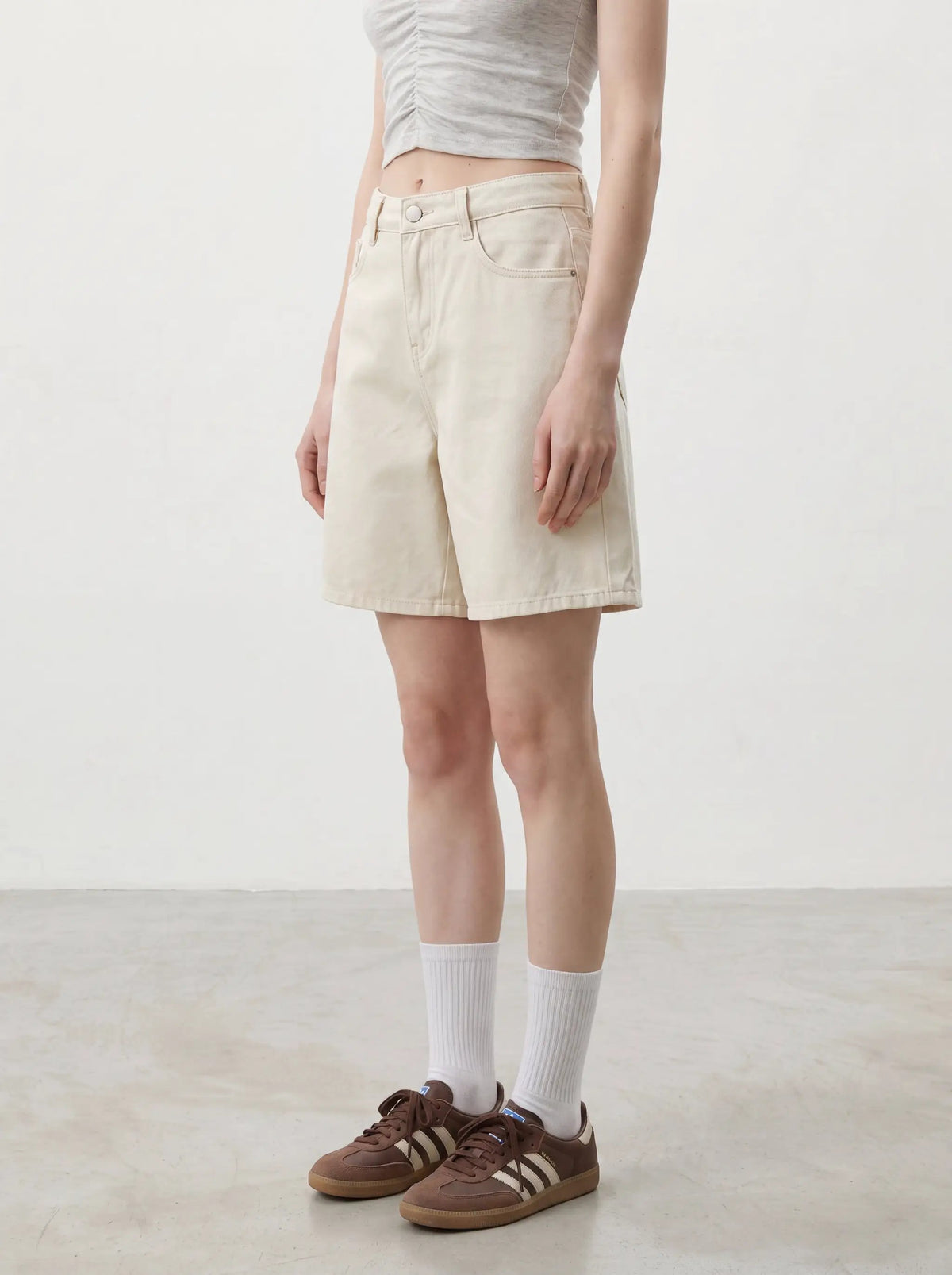 Casual Relaxed Washed Beige Cotton Shorts Urban Revivo Fashion
