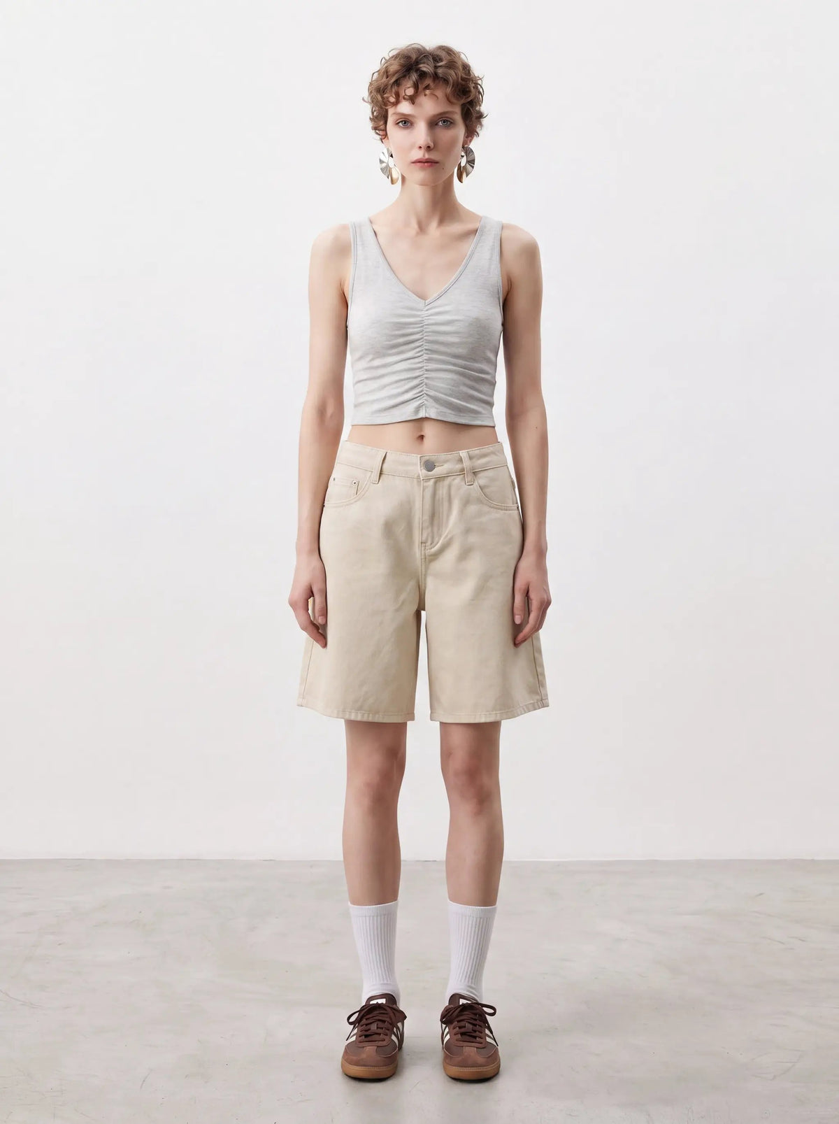 Casual Relaxed Washed Beige Cotton Shorts by Urban Revivo Fashion