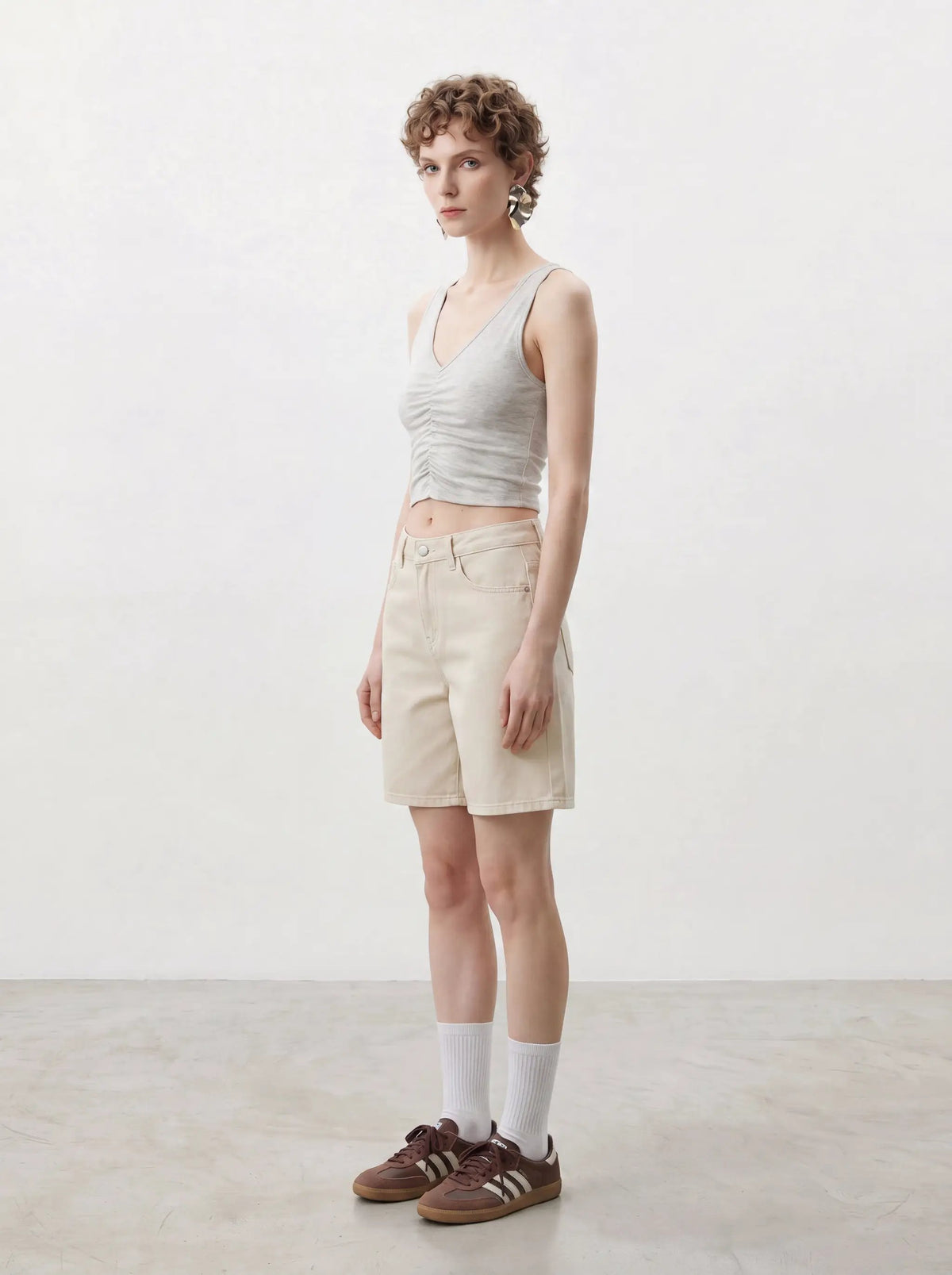 Casual Relaxed Washed Beige Cotton Shorts by Urban Revivo Fashion