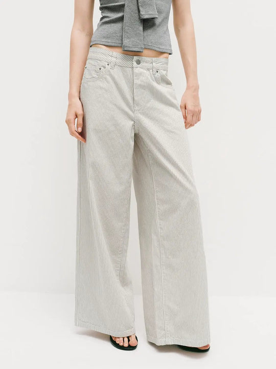 Pinstriped Wide-leg Cotton Lyocell Blend Pants