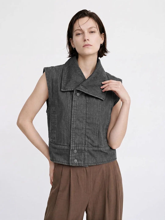 Cropped Sleeveless Cotton Vest With Seamed Panels