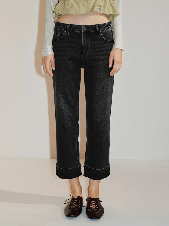Cuffed Straight-leg Cotton Blend Jeans