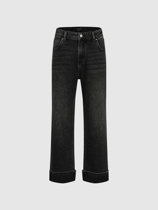 Cuffed Straight-leg Cotton Blend Jeans