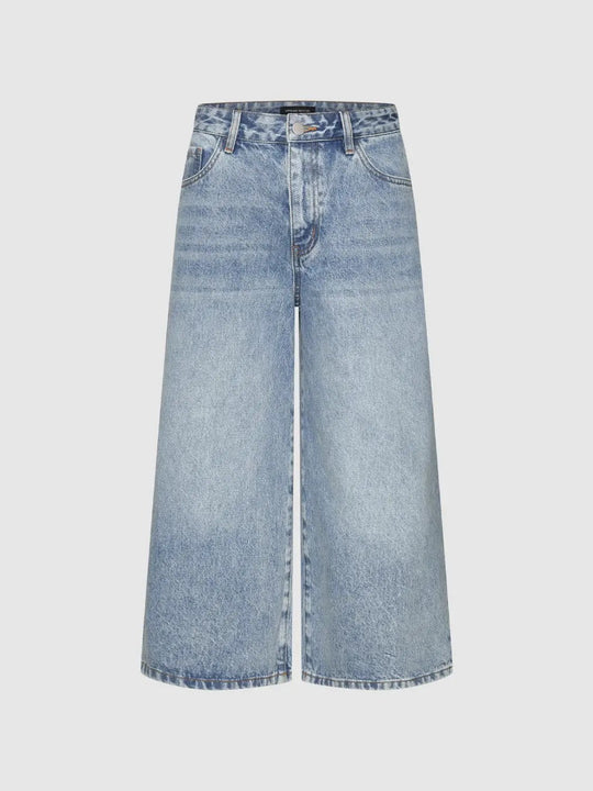 Classic Mid-rise Wide-leg Cotton Capri Jeans