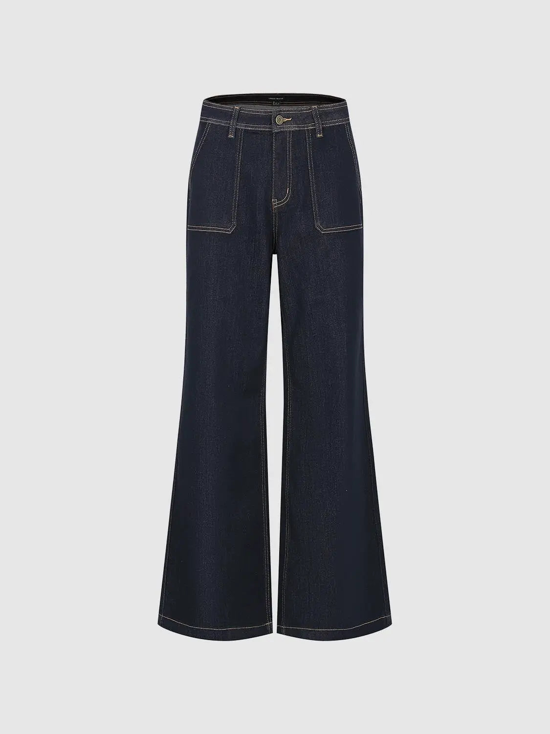 Jeans by Urban Revivo, dark indigo wide-leg denim with contrast stitching and front patch pockets.