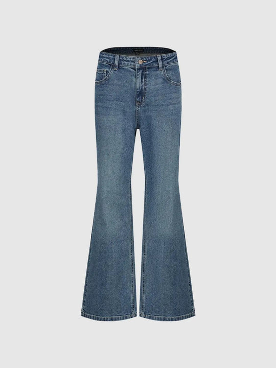 Mid-rise Medium Wash Cotton Flared Jeans