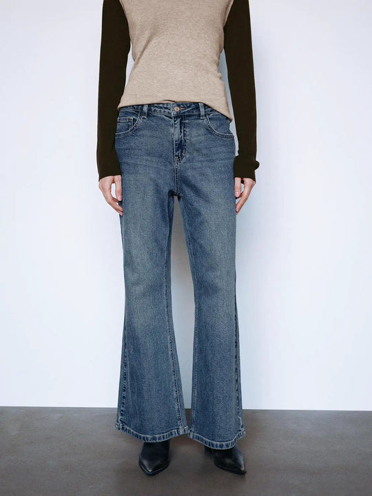 Mid-rise Medium Wash Cotton Flared Jeans