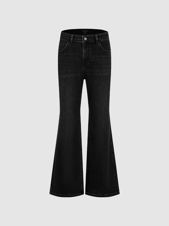 Mid-rise Flared Stretch Cotton Blend Jeans