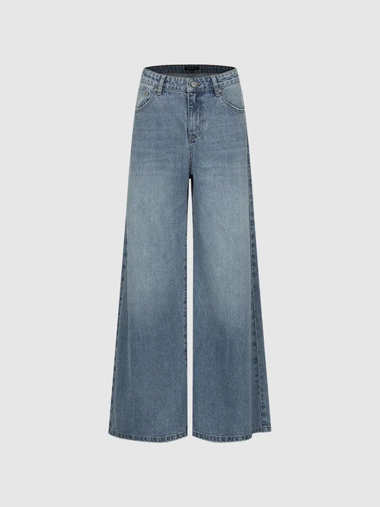 Wide-leg Mid-rise Cotton Blend Jeans