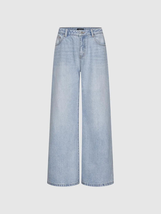 Wash Wide-leg Cotton Blend Jeans