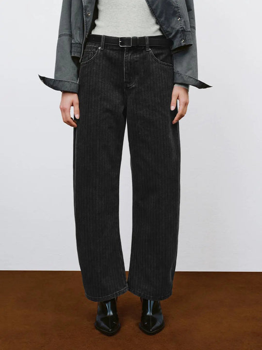 Mid-rise Textured Charcoal Wide-leg Jeans