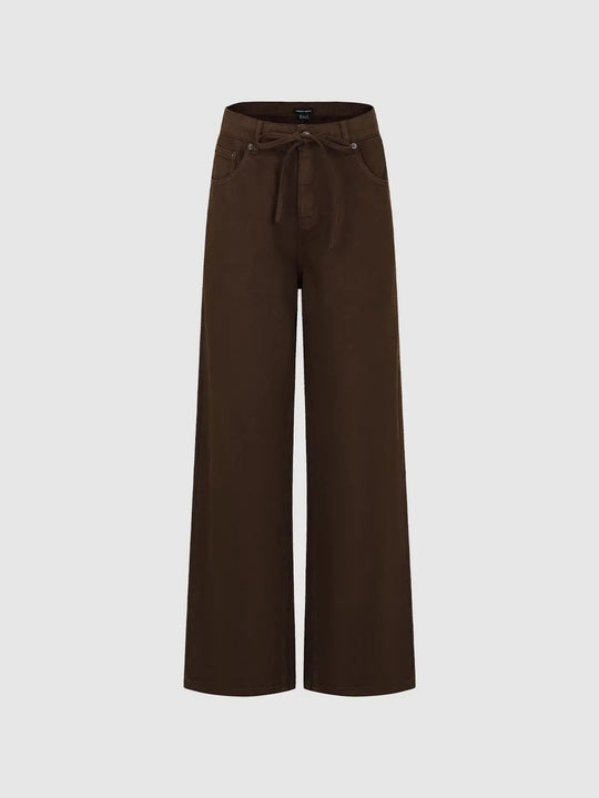 Tie Waist Cotton Blend Wide-leg Pants