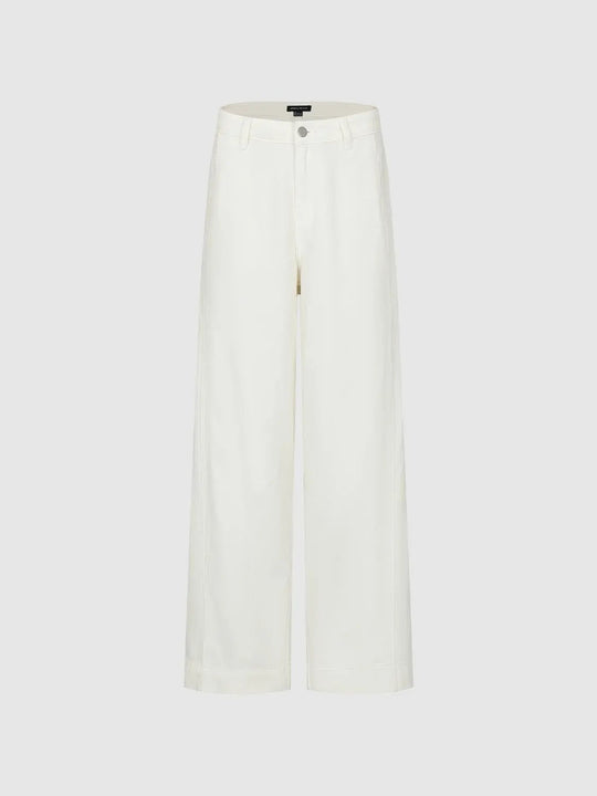 Mid-rise Cuffed Cotton Blend Wide-leg Pants