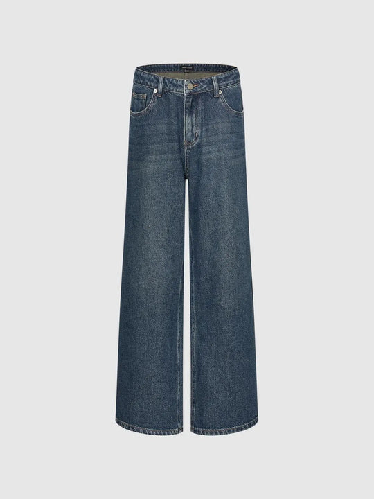 Mid-rise Wide-leg Cotton Stretch Jeans