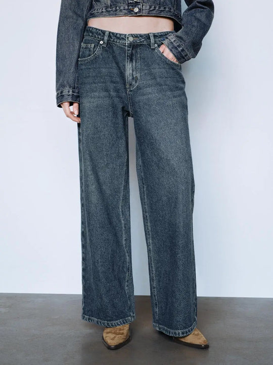 Mid-rise Wide-leg Cotton Stretch Jeans