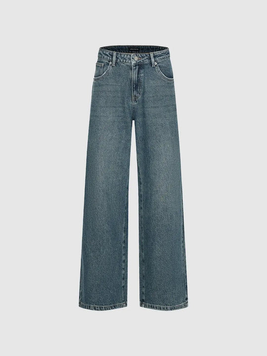 Mid-rise Medium Wash Cotton Wide-leg Jeans