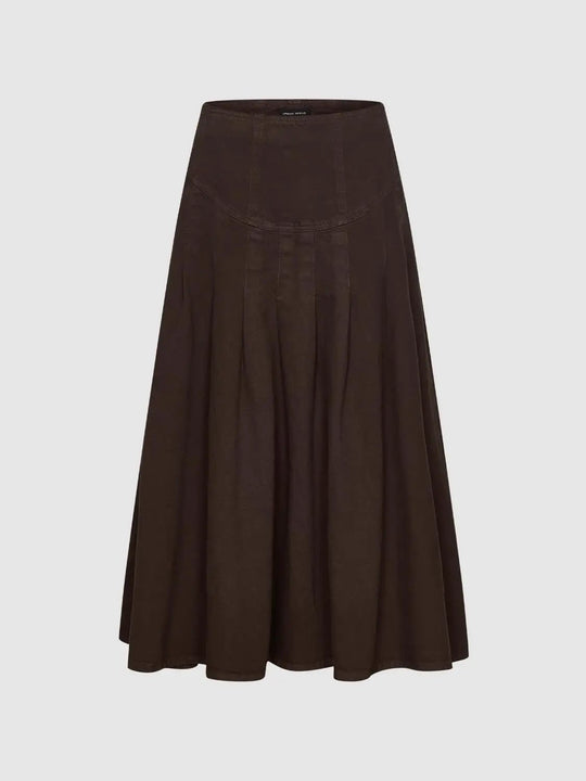 Pleated High-waisted Cotton Maxi Skirt