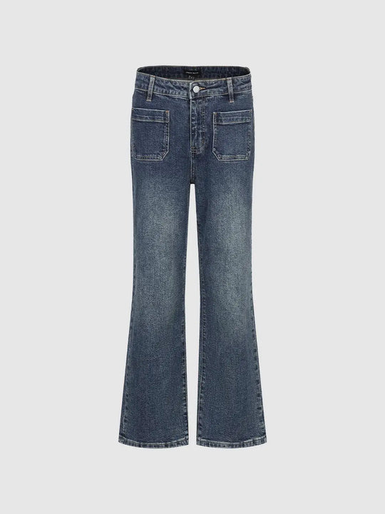 Faded Mid-rise Wide-leg Regular Stretch Cotton Blend Jeans